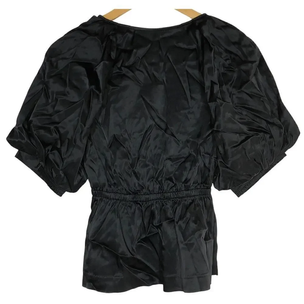 Madewell Shirred Top Satin Puff Sleeve Black NWT XS